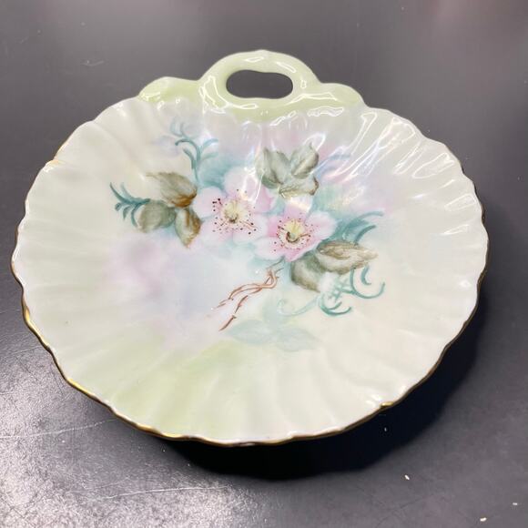 Vtg Hand Painted Porcelain Trinket Dish Pink Plum Blossoms Gold Rim M. Brown - Picture 4 of 9